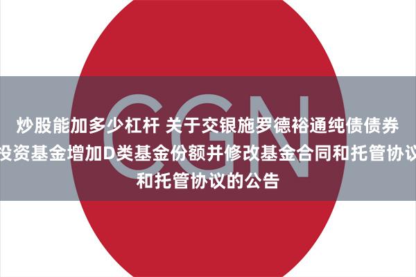 炒股能加多少杠杆 关于交银施罗德裕通纯债债券型证券投资基金增加D类基金份额并修改基金合同和托管协议的公告